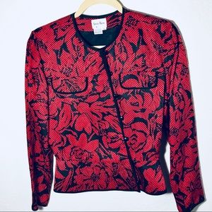 { Vintage NEIMAN-MARCUS} 💯 SILK RED BLACK BLAZER